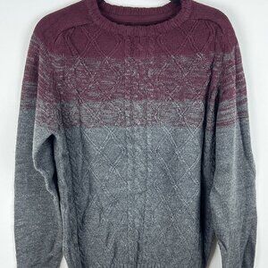 Burnside Sweater Size M Gray Long Sleeve Crew Neck Cable Knit Acrylic